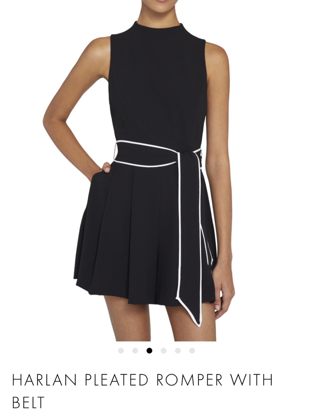 Alice + Olivia Harlan Black Pleated Romper with Contrast Belt